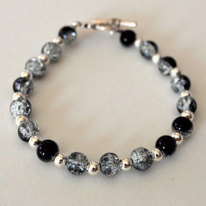 Black Crackles with Silver Sugar Beads Bracelet