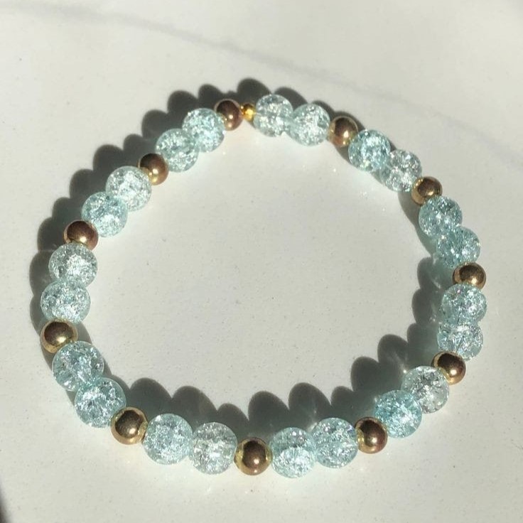 Blue Crackles with Golden Sugar Beads Bracelet